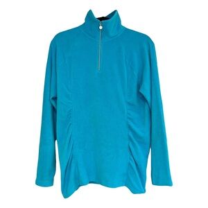 Sahalie | Blue Butter Fleece Ruched Quarter Zip Pullover Top, Large